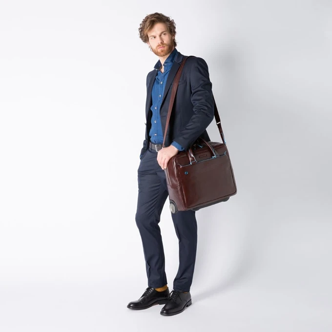 Piquadro Black Square Briefcase With Wheels Brown 5 Piquadro Black Square Briefcase With Wheels Brown - Afbeelding 3